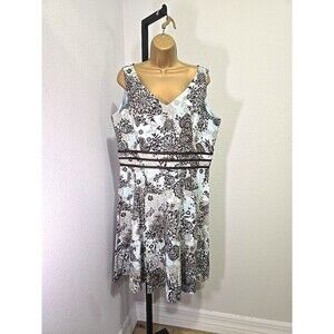 Just In Thyme Fit Flare Dress Womens 16 Petite Cottage Bows Blue Brown Paisley